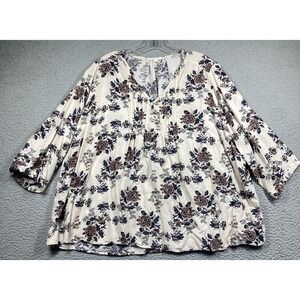 Fun2Fun Top Womens Plus 3XL Light Floral Meley  Pleated‎ Flowy Relaxed Rayon